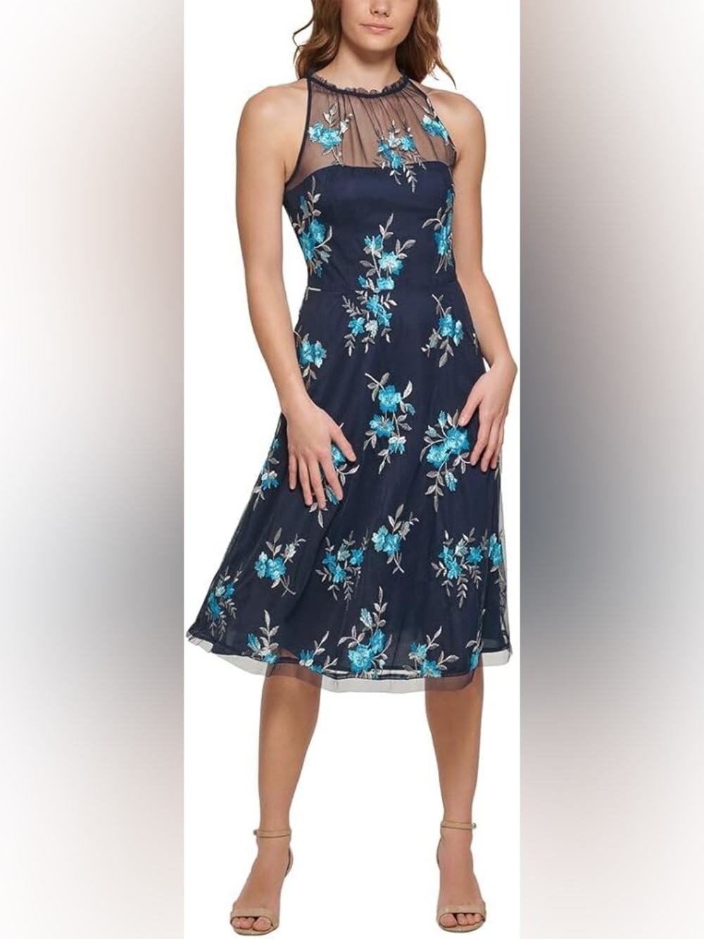 Vince Camuto Navy Floral Embroidered Midi Dress
(B4)